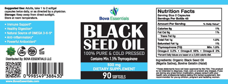 Black Seed Oil SoftGel Capsules 500mg - 90 Count